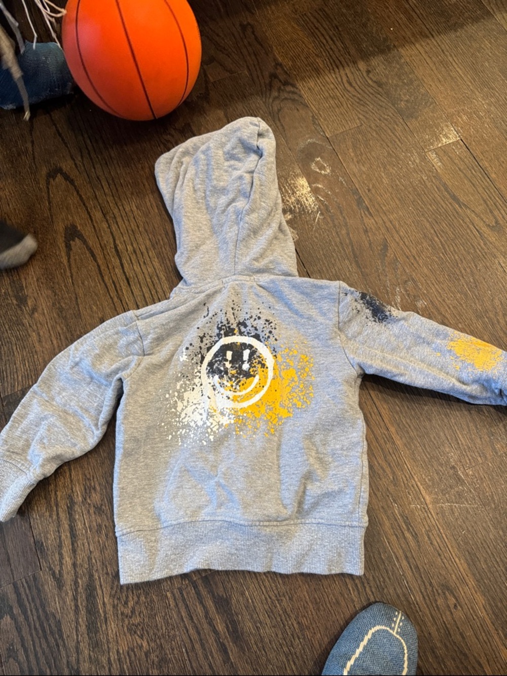 Kids Grey Hoodie with Yellow Accent Paint-Splash Graphic